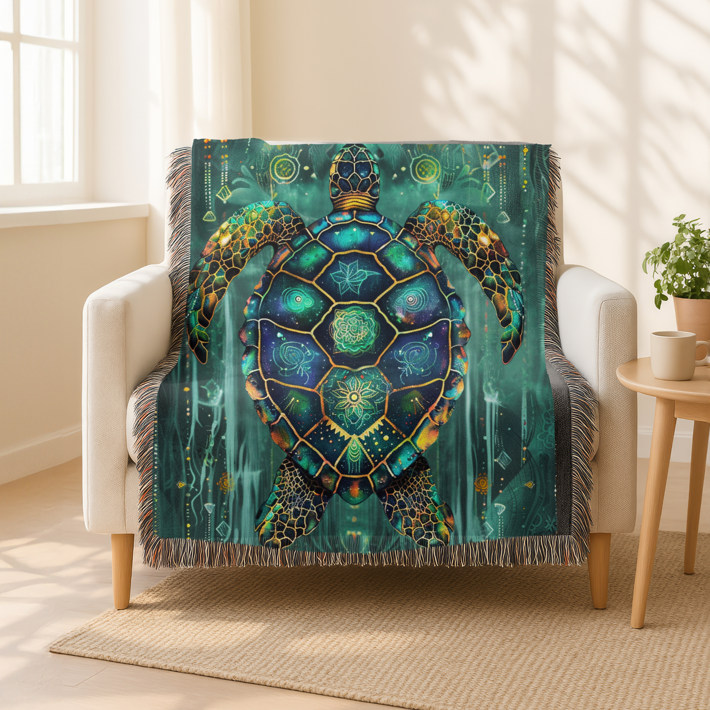 Beaded Look Sea Turtle – Woven Throw Blanket