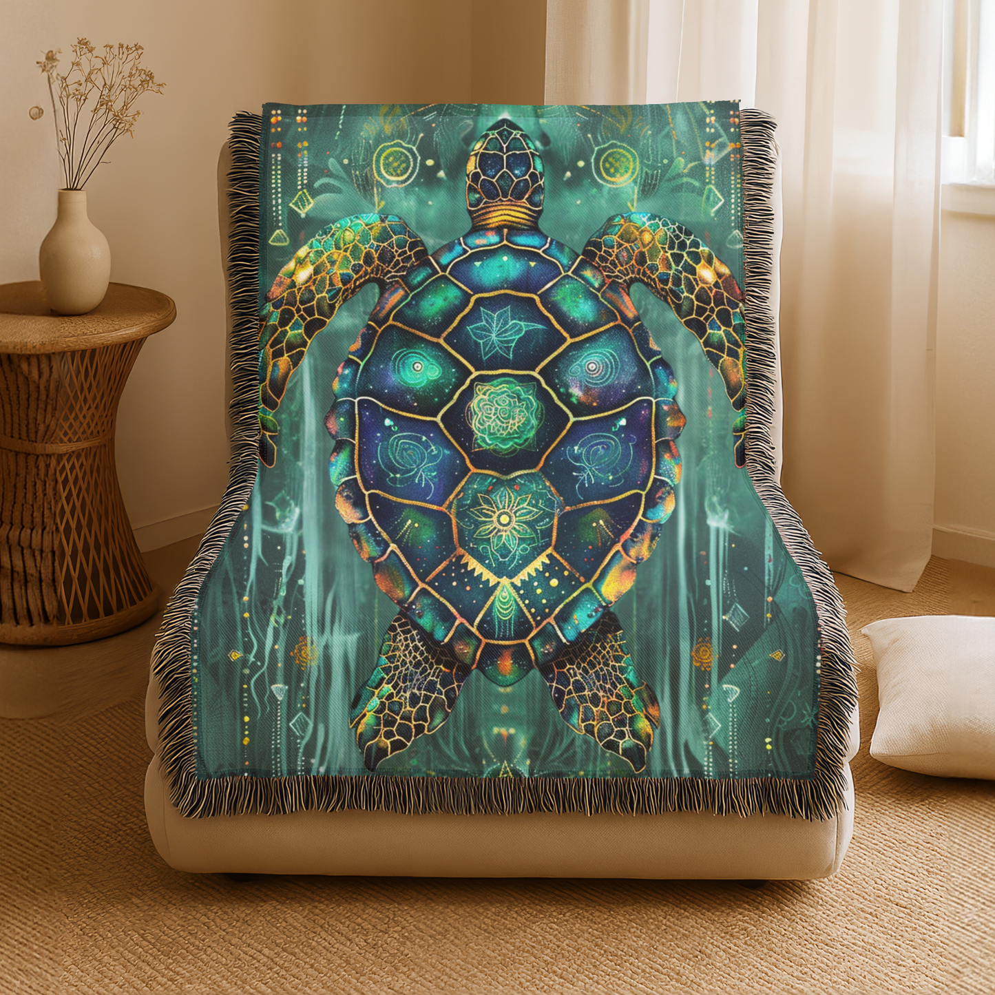 Beaded Look Sea Turtle – Woven Throw Blanket