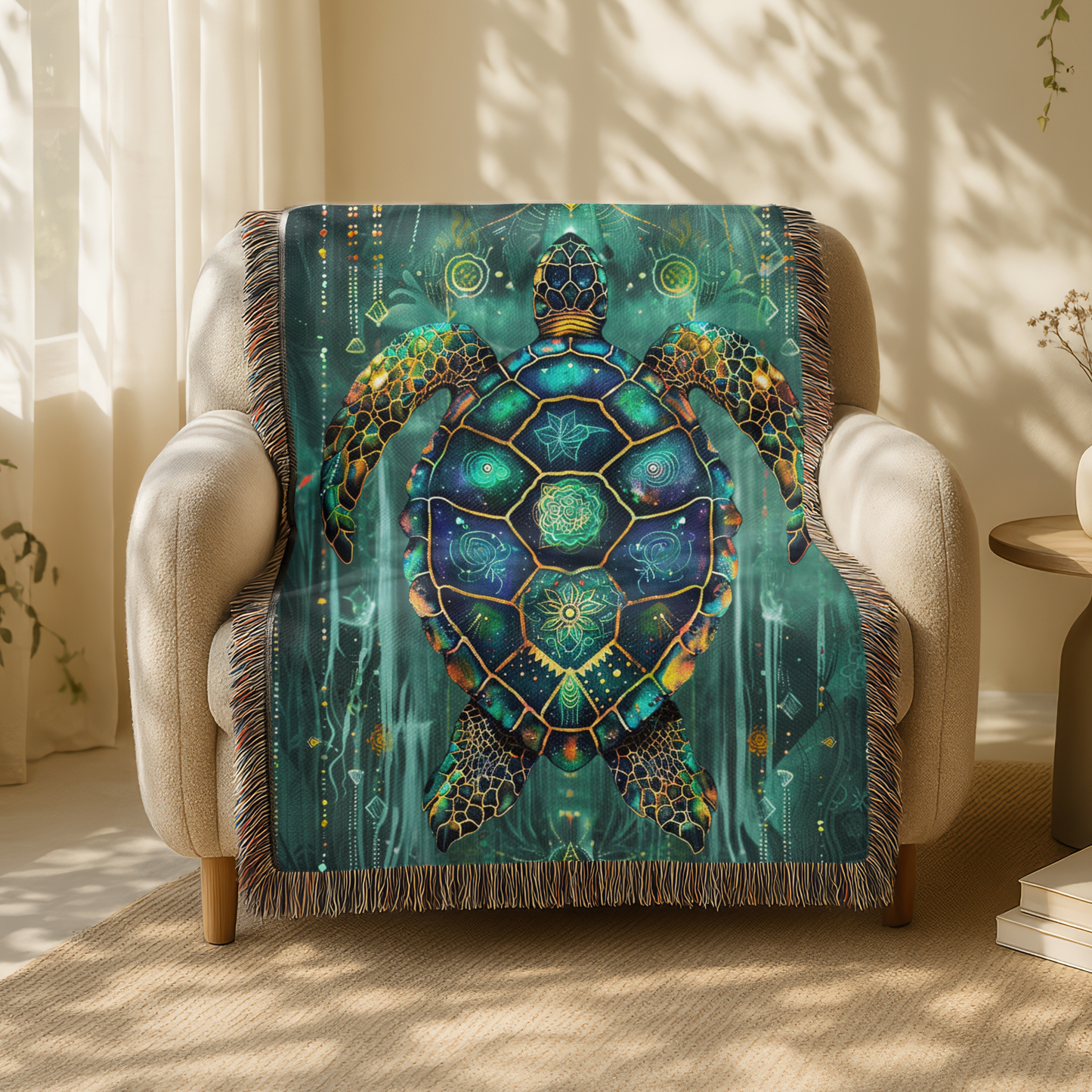 Beaded Look Sea Turtle – Woven Throw Blanket