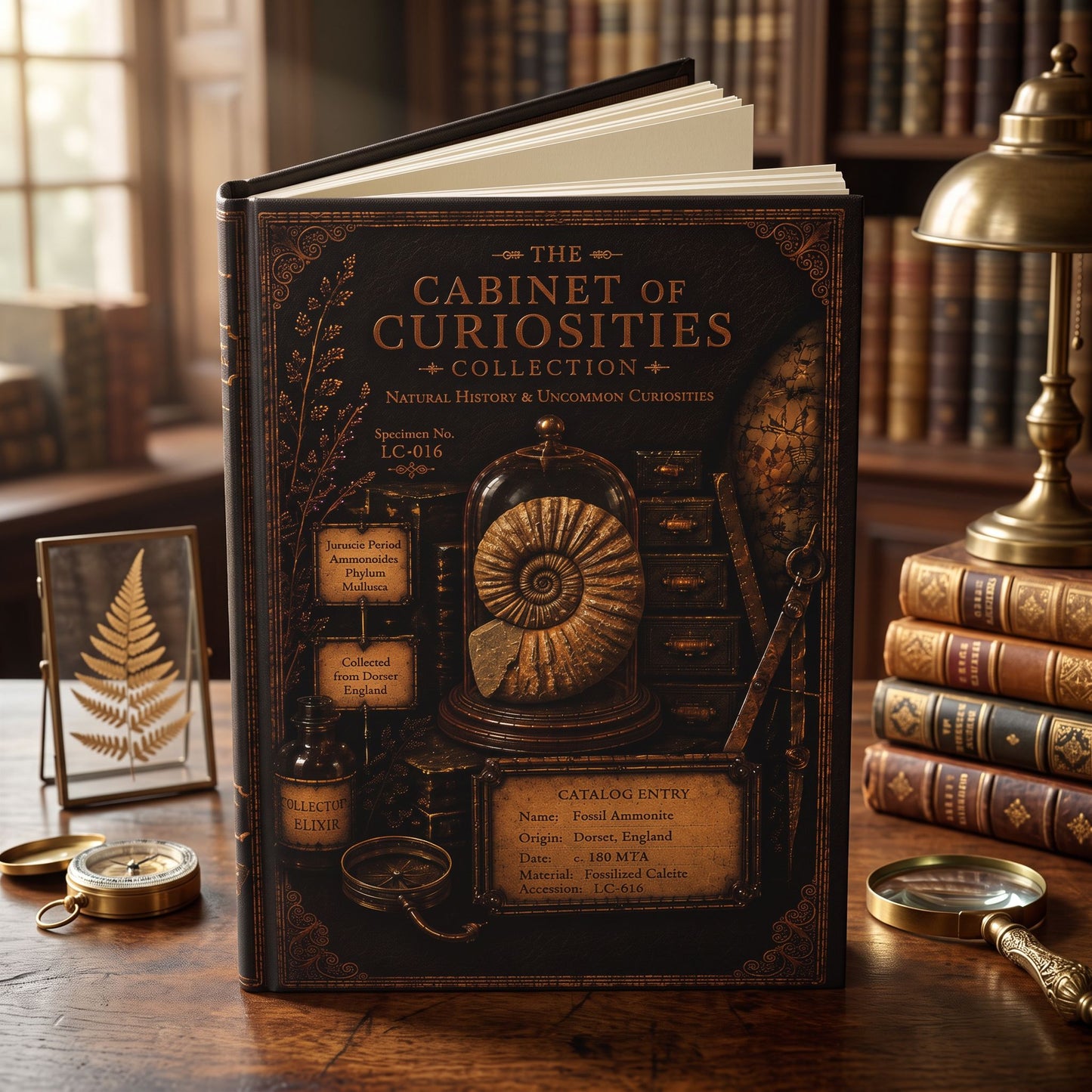 Fossil Ammonite Journal, Personalized Cabinet of Curiosities Hardcover Notebook, Dark Academia Gift
