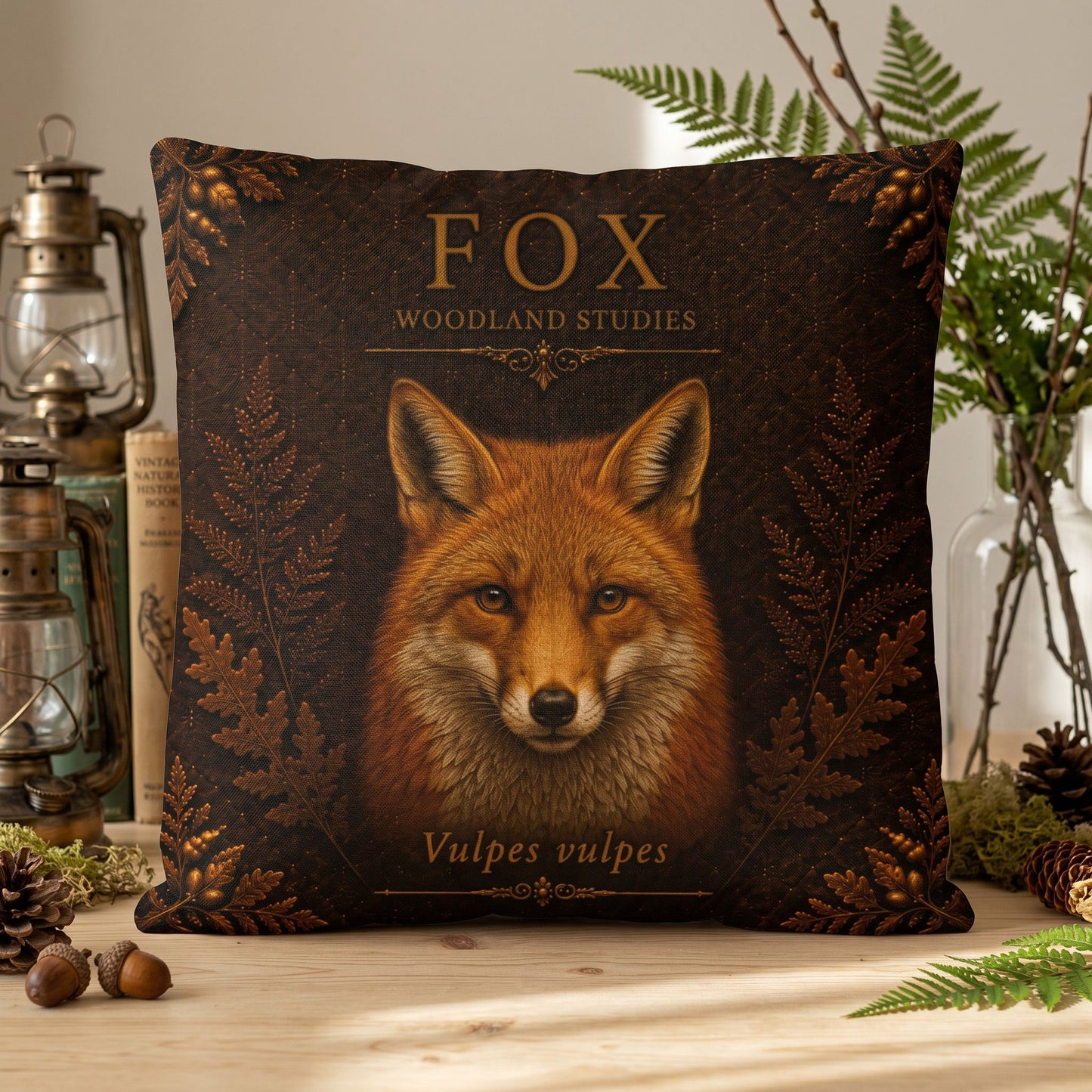 Fox Woodland Pillow, Rustic Throw Pillow, Cabin Decor Cushion, Lodge Style Accent, Wildlife Home Decor