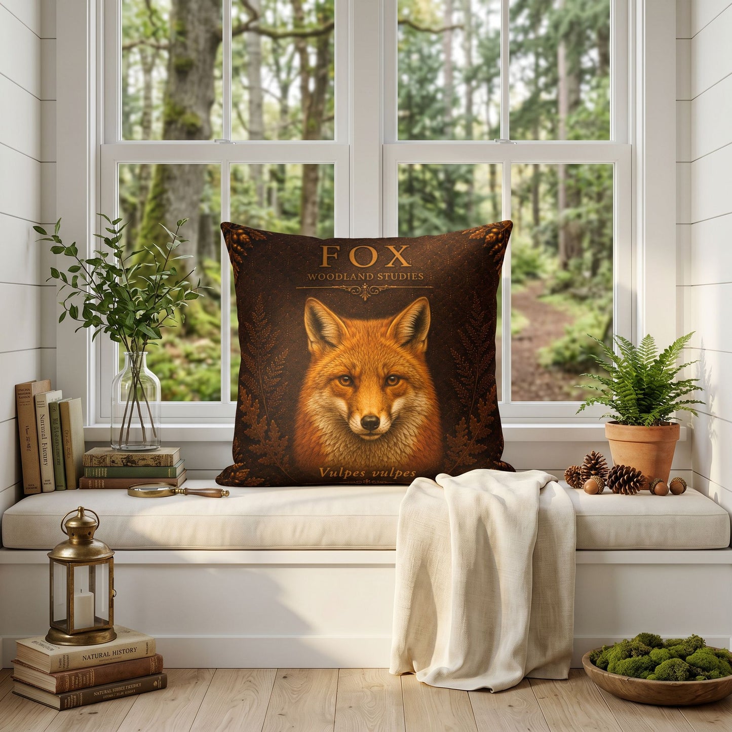 Fox Woodland Pillow, Rustic Throw Pillow, Cabin Decor Cushion, Lodge Style Accent, Wildlife Home Decor