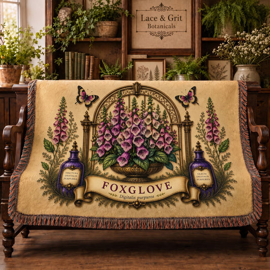 Foxglove Woven Throw Blanket | Botanical Garden Decor | Cotton Tapestry Throw | English Cottage Floral Gift