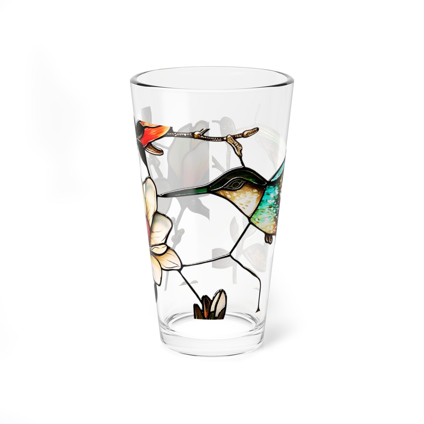 Hummingbird & Magnolia – Stained Glass Look Mixing Glass