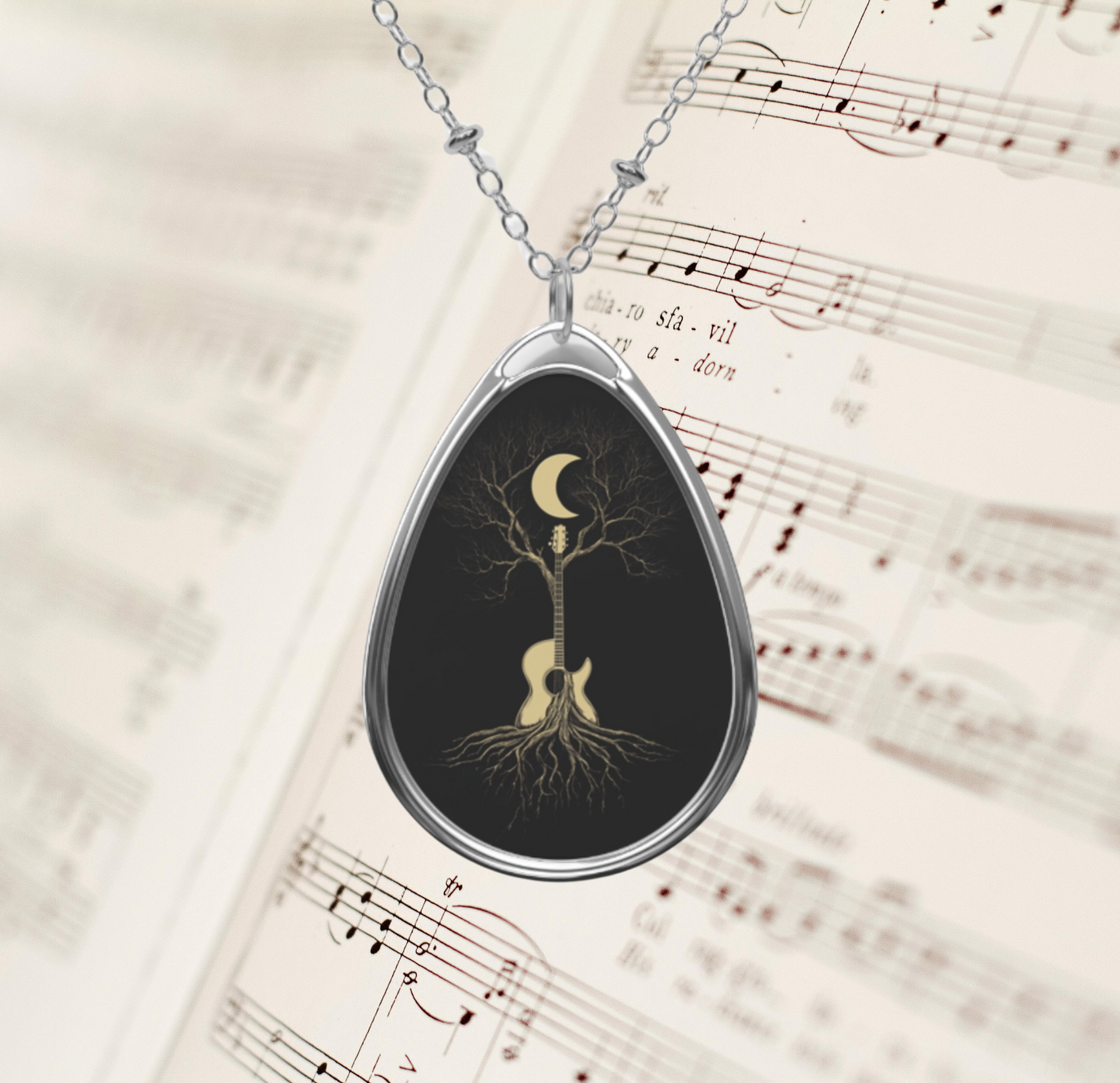 Rooted in Rhythm – Moonlit Guitar Tree Pendant Necklace | Boho Music-Inspired Jewelry for Creatives & Dreamers
