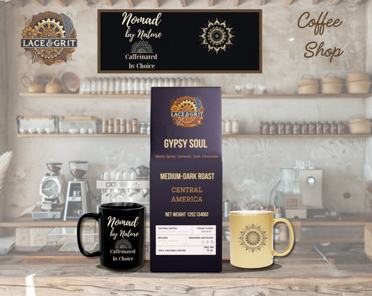 Gypsy Soul | Medium-Dark Roast Coffee | Warm Spice, Caramel, Dark Chocolate | (12oz, Whole Bean or Ground)