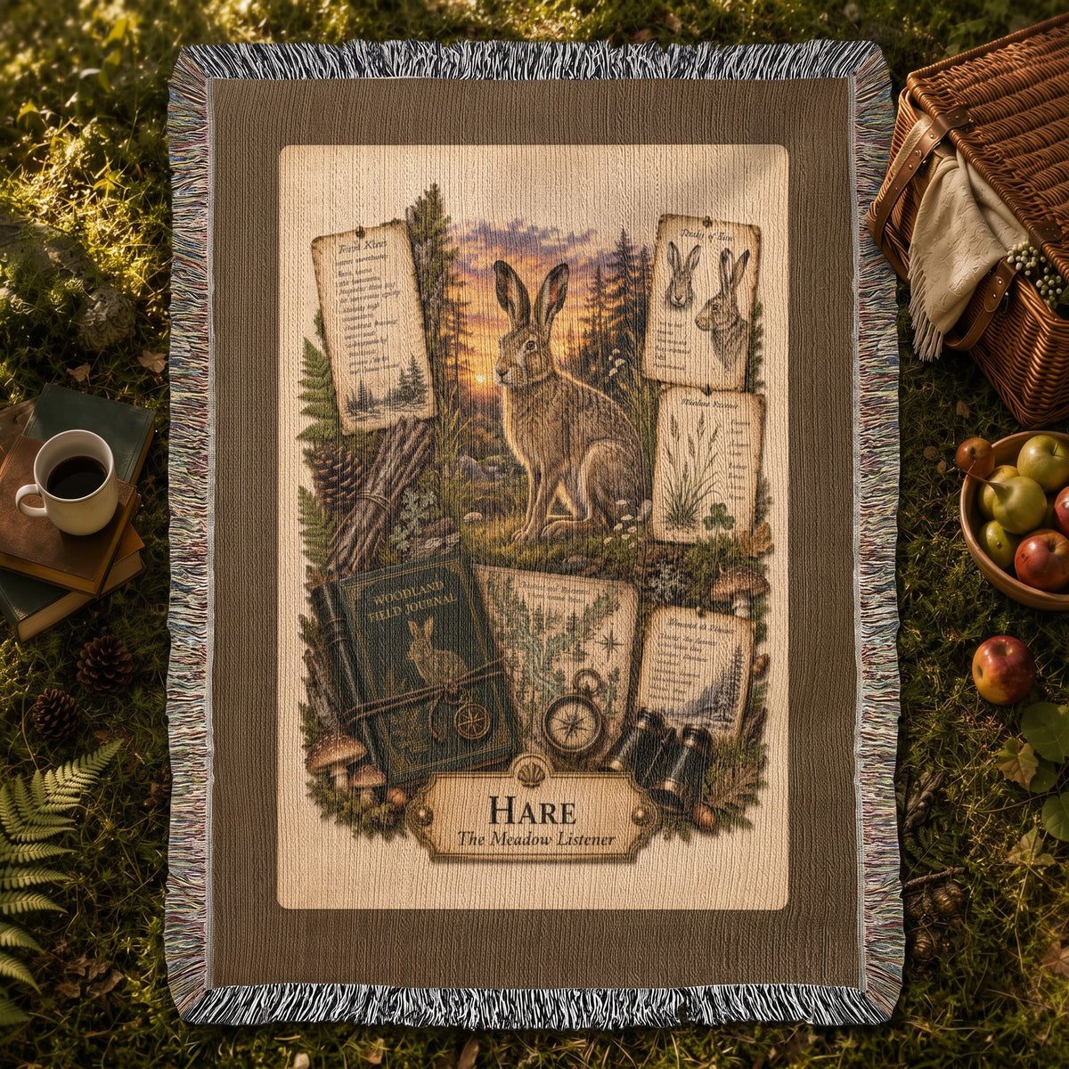 Hare Woven Throw Blanket | Woodland Animal Decor | Cotton Tapestry Throw | Naturalist Journal Gift