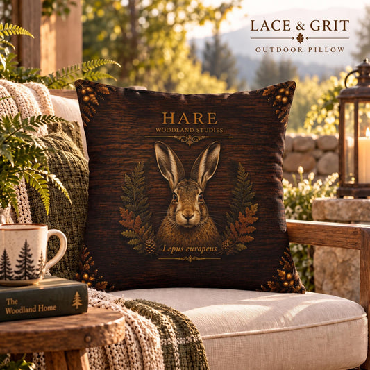 Hare Outdoor Pillow | Woodland Patio Decor | Lace & Grit