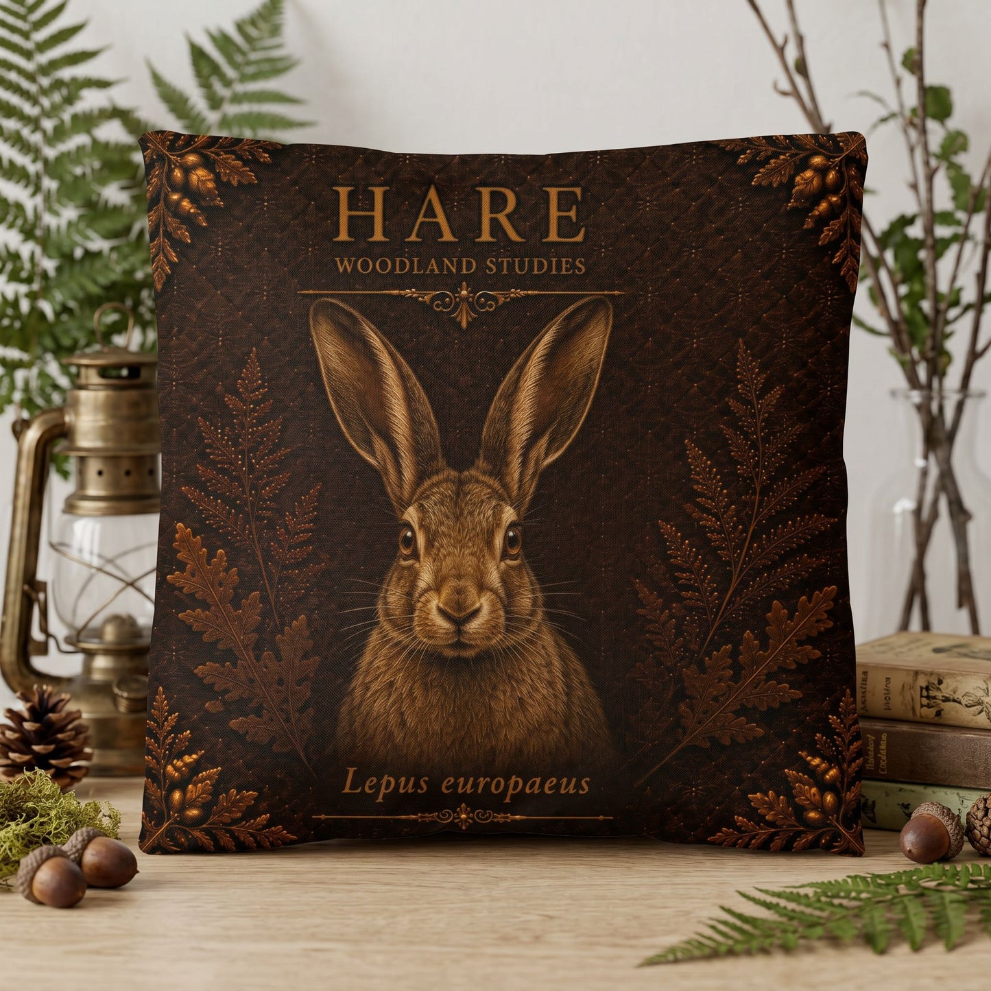 Hare Woodland Pillow, Rustic Throw Pillow, Cabin Decor Cushion, Lodge Style Accent, Wildlife Home Decor