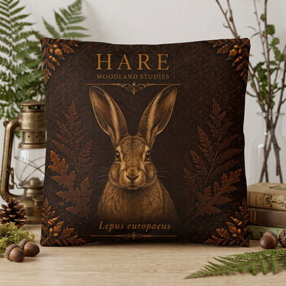 Hare Woodland Pillow, Rustic Throw Pillow, Cabin Decor Cushion, Lodge Style Accent, Wildlife Home Decor