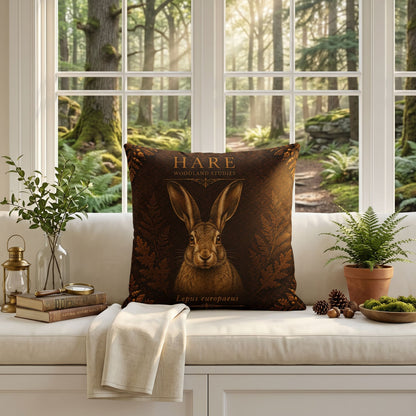 Hare Woodland Pillow, Rustic Throw Pillow, Cabin Decor Cushion, Lodge Style Accent, Wildlife Home Decor