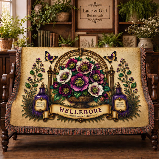 Hellebore Woven Throw Blanket | Botanical Garden Decor | Cotton Tapestry Throw | English Cottage Floral Gift