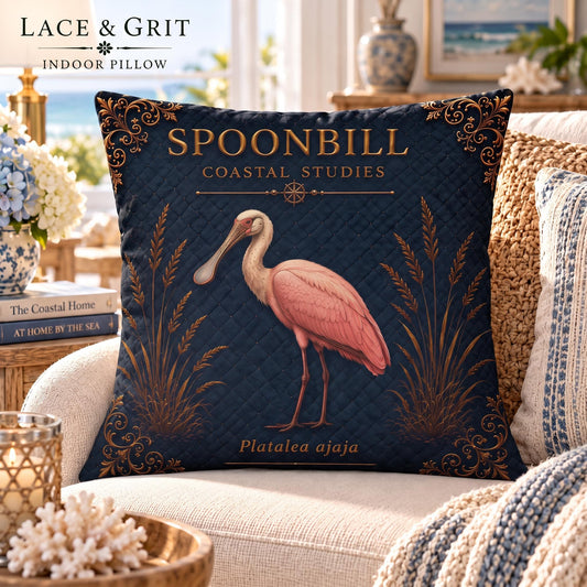 Spoonbill Pillow | Indoor Faux Suede & Outdoor | Coastal Decor | Lace & Grit