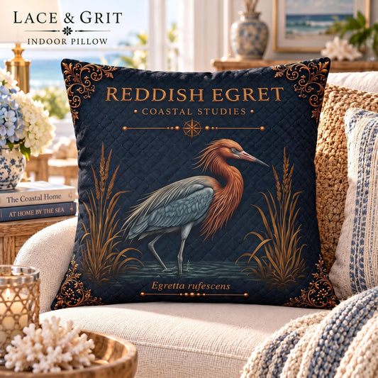 Reddish Egret Pillow | Indoor Faux Suede & Outdoor | Coastal Decor | Lace & Grit