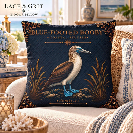 Blue-Footed Booby Pillow | Indoor Faux Suede & Outdoor | Coastal Decor | Lace & Grit