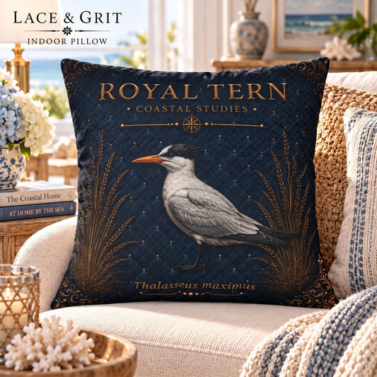 Royal Tern Pillow | Indoor Faux Suede & Outdoor | Coastal Decor | Lace & Grit