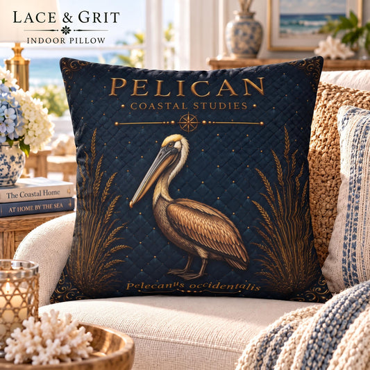 Pelican Pillow | Indoor Faux Suede & Outdoor | Coastal Decor | Lace & Grit