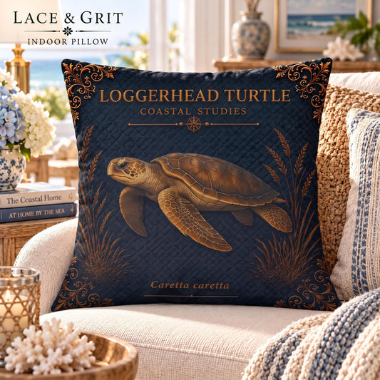 Loggerhead Turtle Pillow | Indoor Faux Suede & Outdoor | Coastal Decor | Lace & Grit