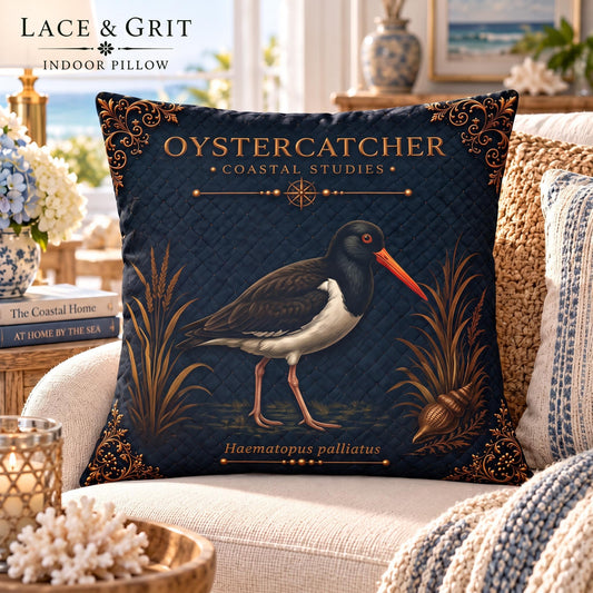 Oystercatcher Pillow | Indoor Faux Suede & Outdoor | Coastal Decor | Lace & Grit
