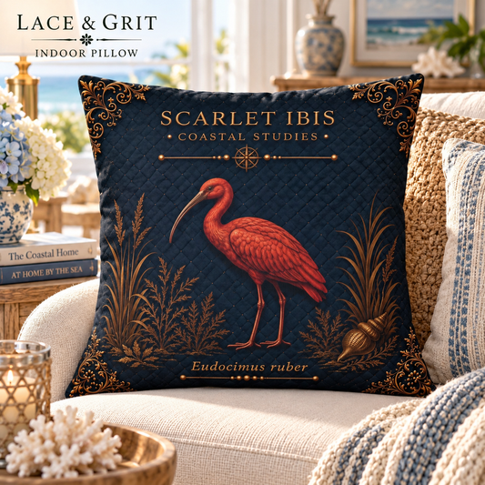 Scarlet Ibis Pillow | Indoor Faux Suede & Outdoor | Coastal Decor | Lace & Grit