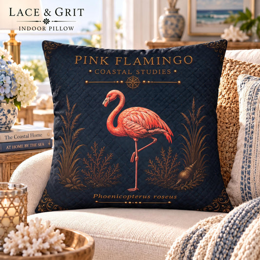 Pink Flamingo Pillow | Outdoor | Coastal Decor | Lace & Grit
