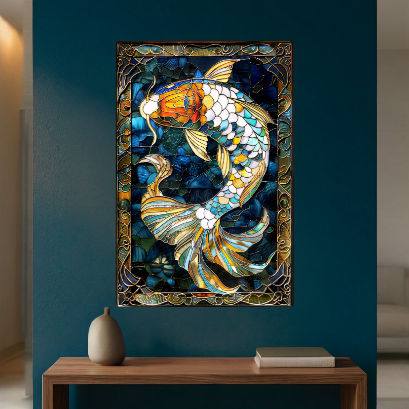 Koi Fish – Stained Glass Style Metal Wall Art