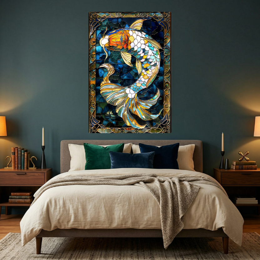 Koi Fish – Stained Glass Style Metal Wall Art