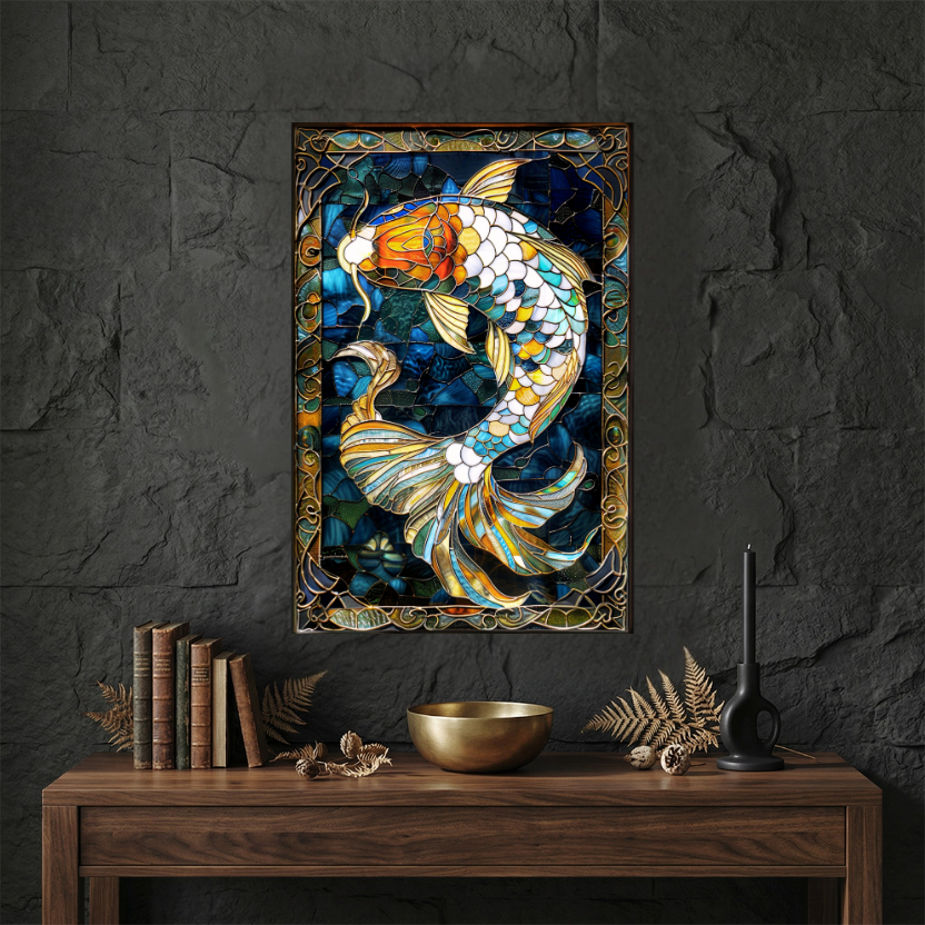 Koi Fish – Stained Glass Style Metal Wall Art
