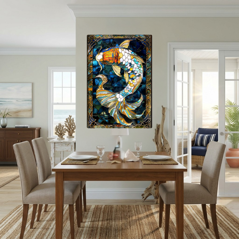 Koi Fish – Stained Glass Style Metal Wall Art