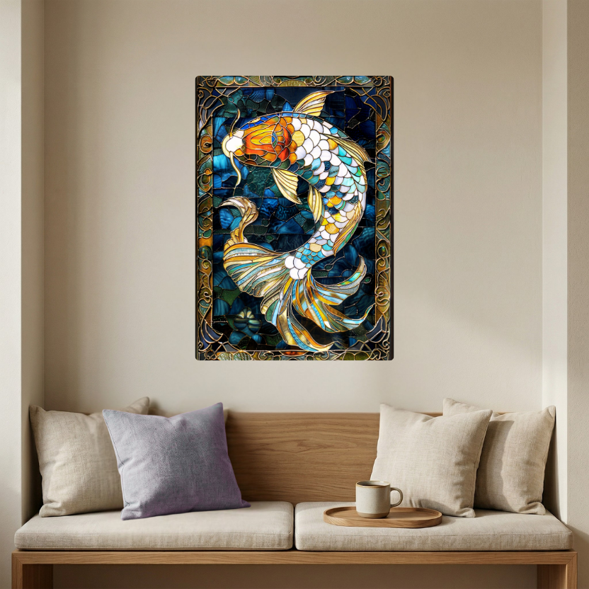 Koi Fish – Stained Glass Style Metal Wall Art