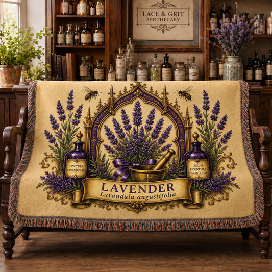 Lavender Woven Throw Blanket | Botanical Apothecary Decor | Cotton Tapestry Throw | English Cottage Herbal Gift