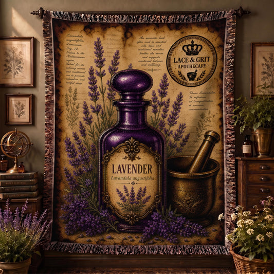 Lavender Woven Throw Blanket, Botanical Apothecary Decor, Cotton Tapestry Throw, English Cottage Herbal Gift