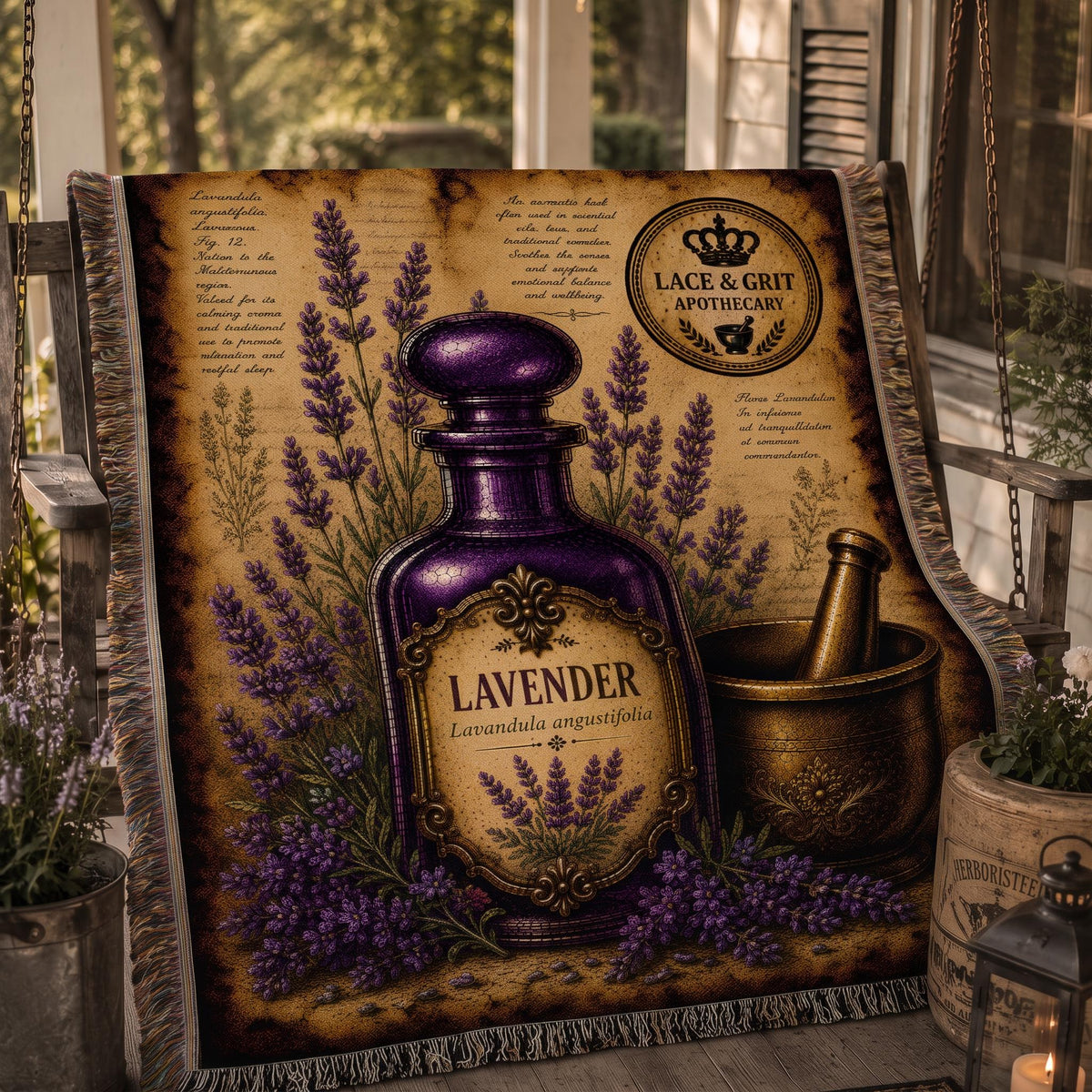 Lavender Woven Throw Blanket, Botanical Apothecary Decor, Cotton Tapestry Throw, English Cottage Herbal Gift