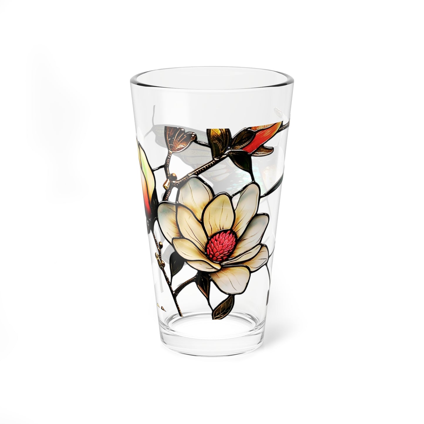 Hummingbird & Magnolia – Stained Glass Look Mixing Glass