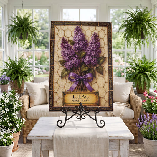 Lilac Botanical Glass Art Panel  | Tempered Botanical Wall Art | Cottage Kitchen Decor | Botanical Gift | Nature Inspired Home