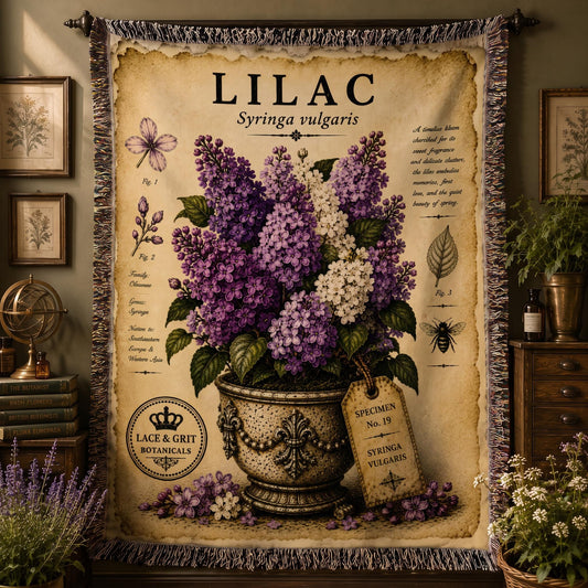 Lilac Woven Throw Blanket, Botanical Garden Decor, Cotton Tapestry Throw, English Cottage Floral Gift