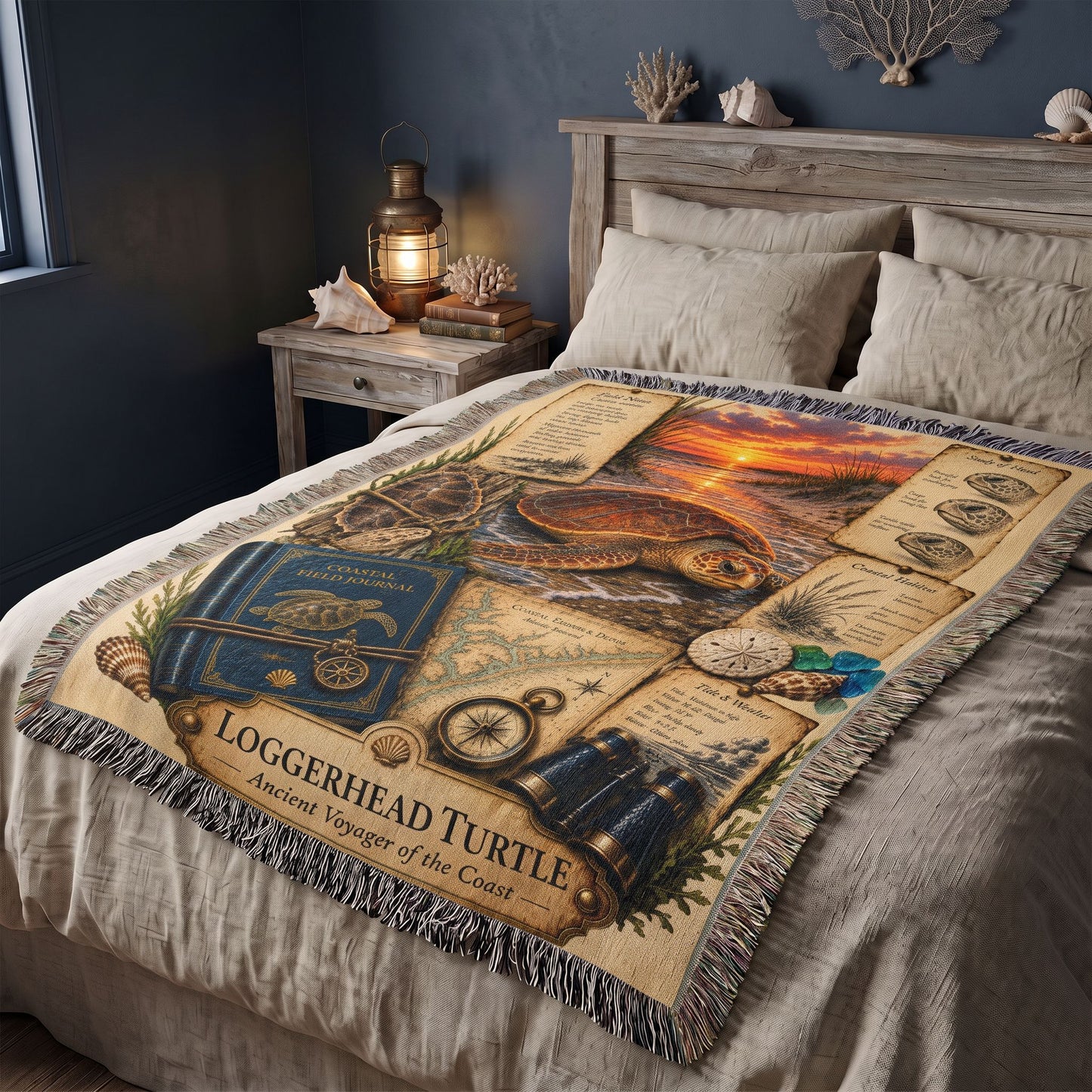Loggerhead Turtle Woven Throw Blanket | Coastal Wildlife Decor | Cotton Tapestry Throw | Naturalist Journal Gift