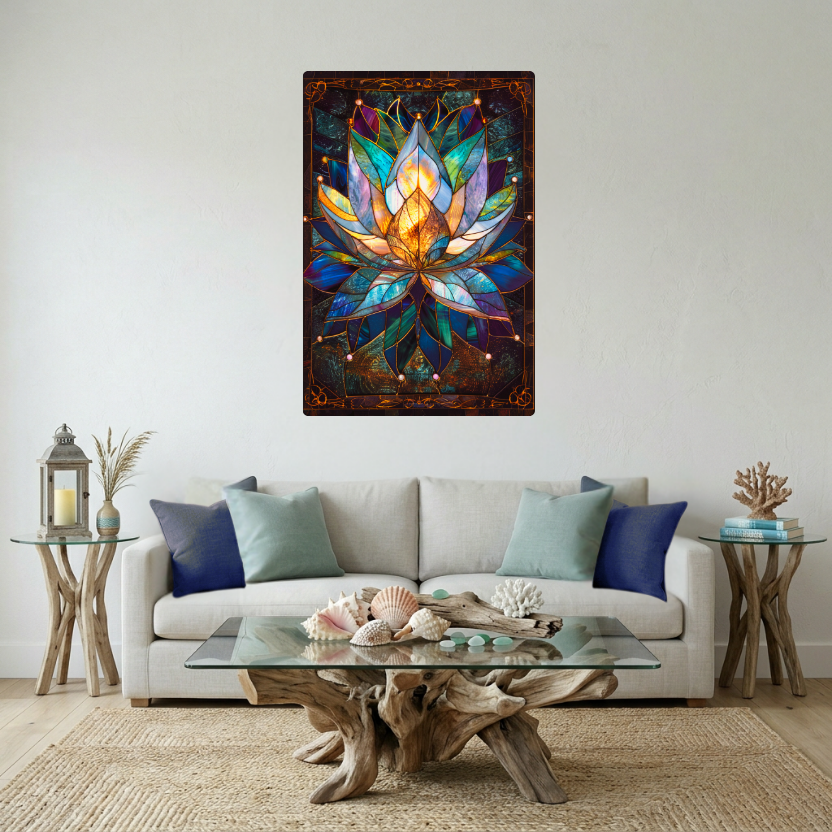 Lotus Flower – Stained Glass Style Metal Wall Art