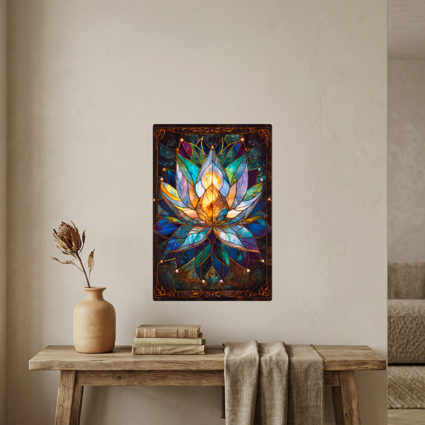 Lotus Flower – Stained Glass Style Metal Wall Art
