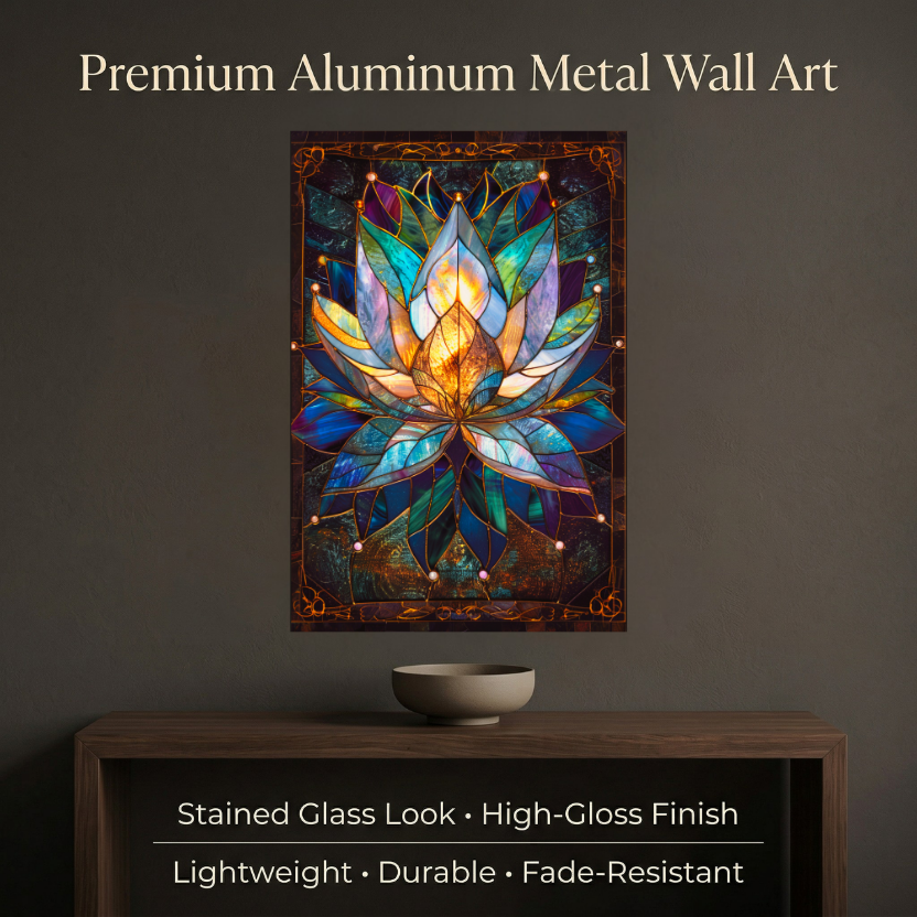 Lotus Flower – Stained Glass Style Metal Wall Art