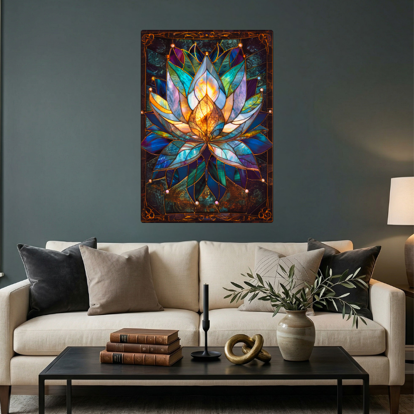 Lotus Flower – Stained Glass Style Metal Wall Art