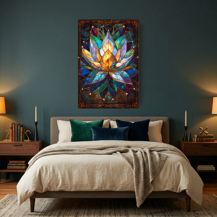 Lotus Flower – Stained Glass Style Metal Wall Art