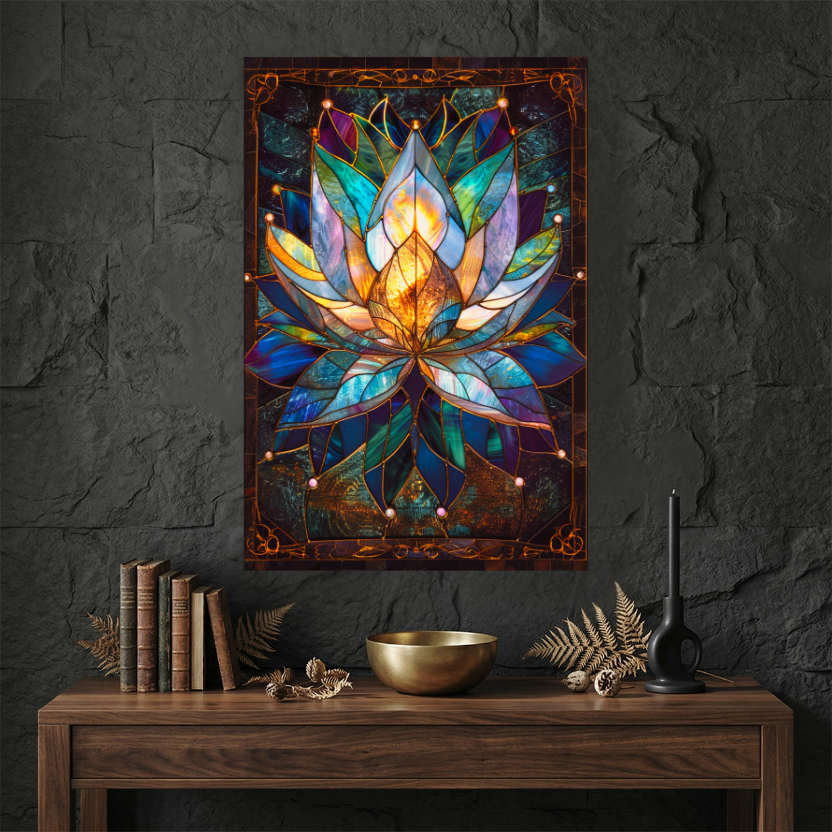 Lotus Flower – Stained Glass Style Metal Wall Art