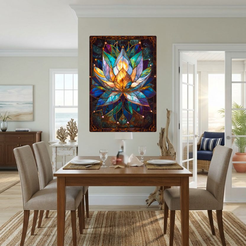 Lotus Flower – Stained Glass Style Metal Wall Art