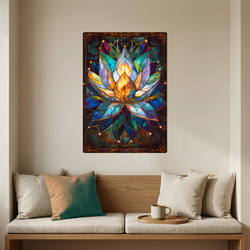 Lotus Flower – Stained Glass Style Metal Wall Art