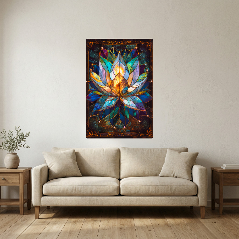 Lotus Flower – Stained Glass Style Metal Wall Art