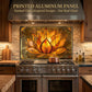 Lotus Metal Kitchen Backsplash Panel, Stained Glass Inspired Wall Art