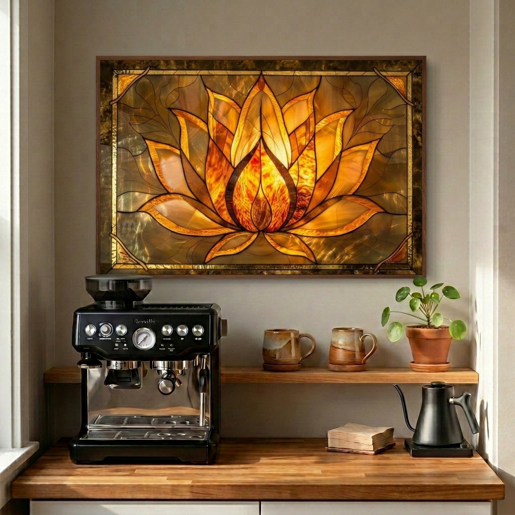 Lotus Metal Kitchen Backsplash Panel, Stained Glass Inspired Wall Art