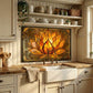Lotus Metal Kitchen Backsplash Panel, Stained Glass Inspired Wall Art