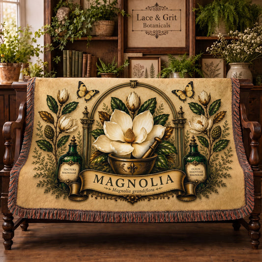 Magnolia Woven Throw Blanket | Botanical Garden Decor | Cotton Tapestry Throw | English Cottage Floral Gift